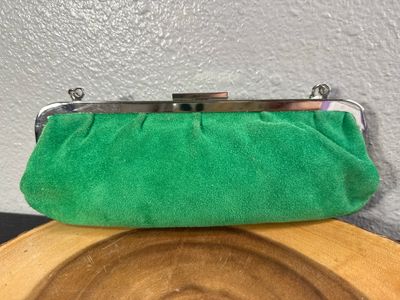 Giani Berini Green, Suede, Framed Bag Clutch Cosmetic Bag, Catchall
