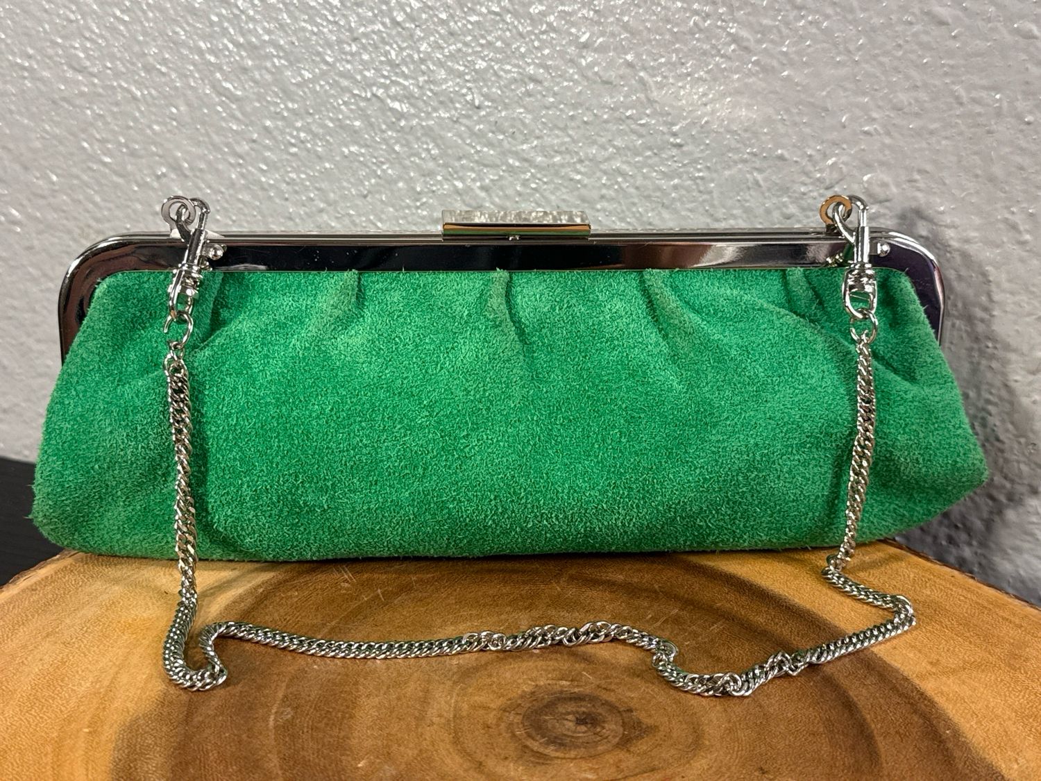Giani Berini Green, Suede, Framed Bag Clutch Cosmetic Bag, Catchall