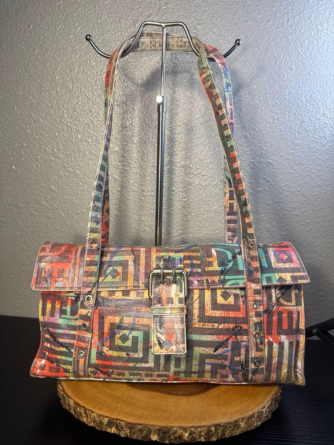 Due Fratelli Vintage Multicolored Leather Shoulder Bag Made In Canada