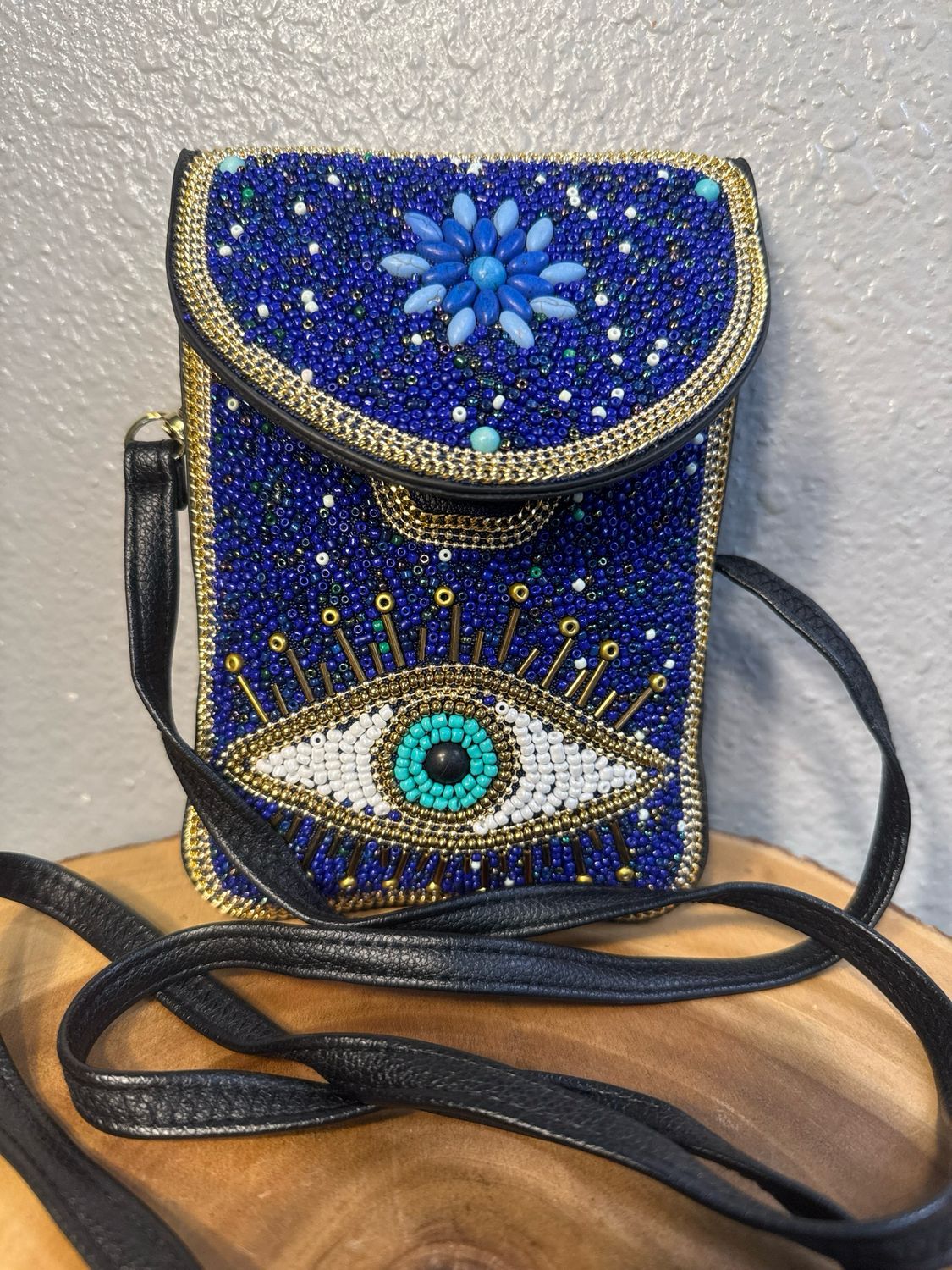 Unbranded Beaded Eye Of Protection Vegan Leather Crossbody Bag NWOT