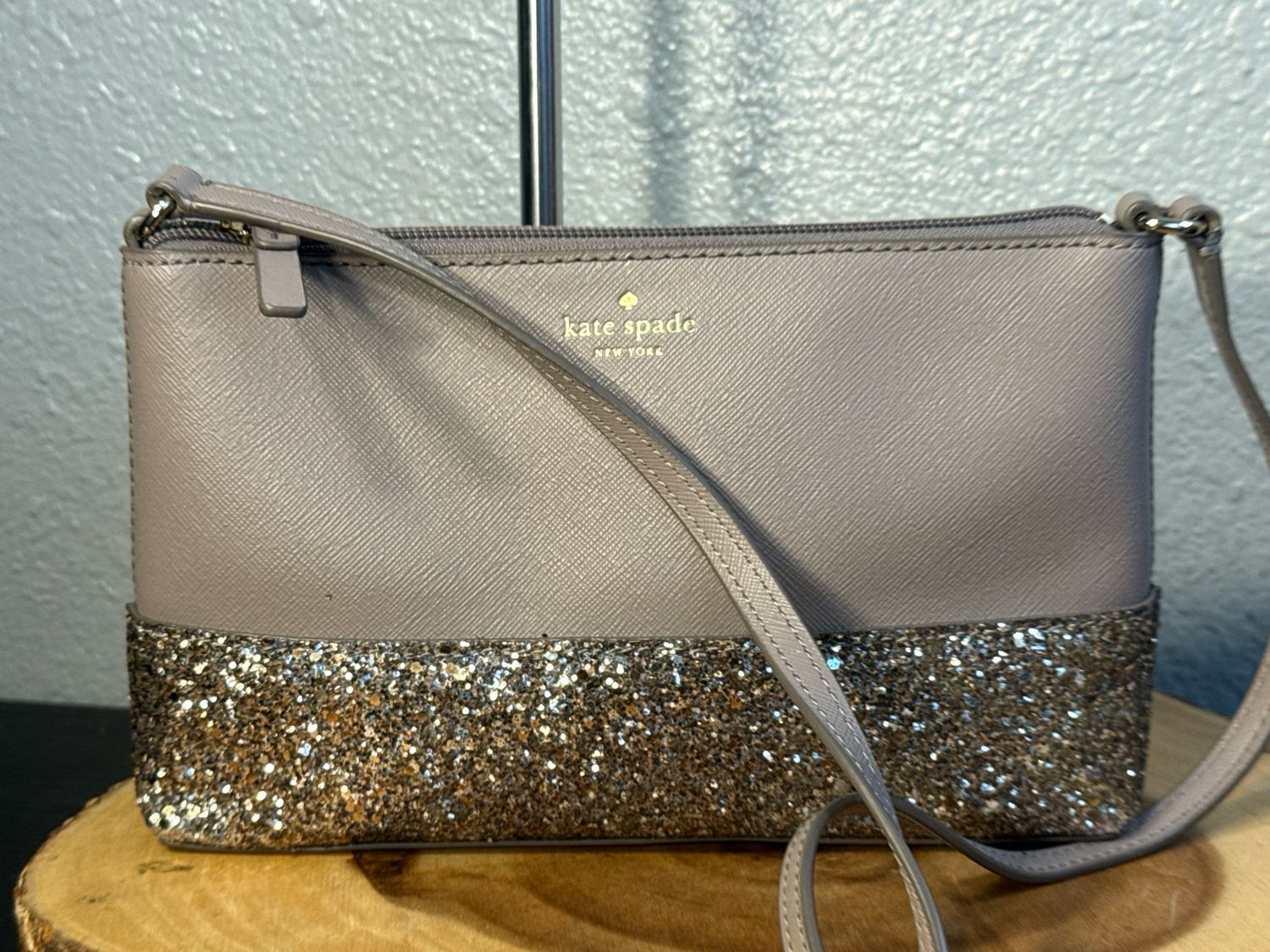 Kate Spade Taupe Saffiano Leather And Glitter Crossbody NWOT