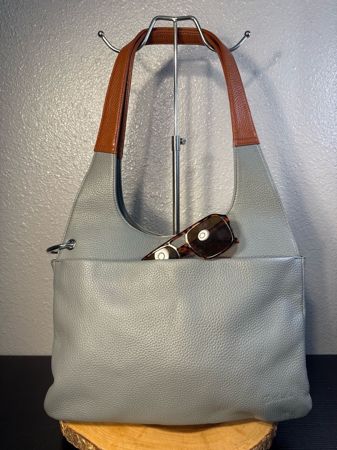 BOSTANTEN Gray Blue Pebbled, Leather New Without Tags