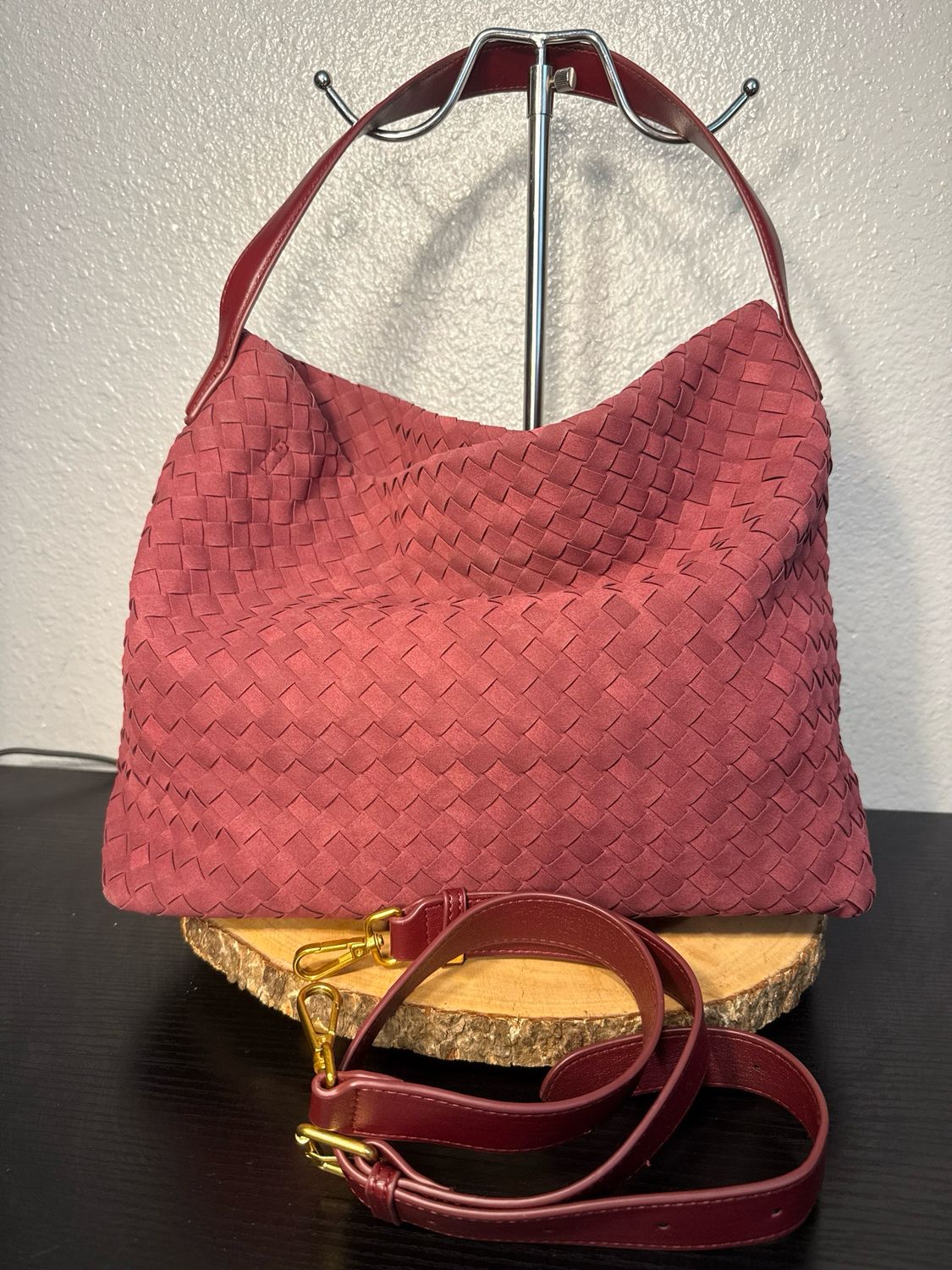 Unbranded Cranberry Woven Vegan Leather Shoulder Bag Or Crossbody Like New