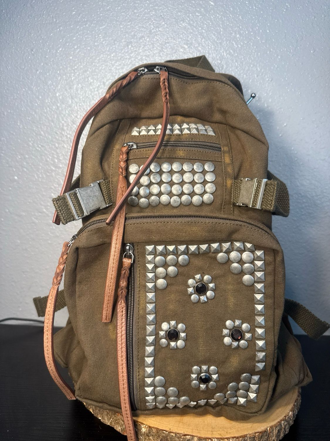 Free People Studied With Rhinestones, Multi Pocket, Medium Size Backpack Purse