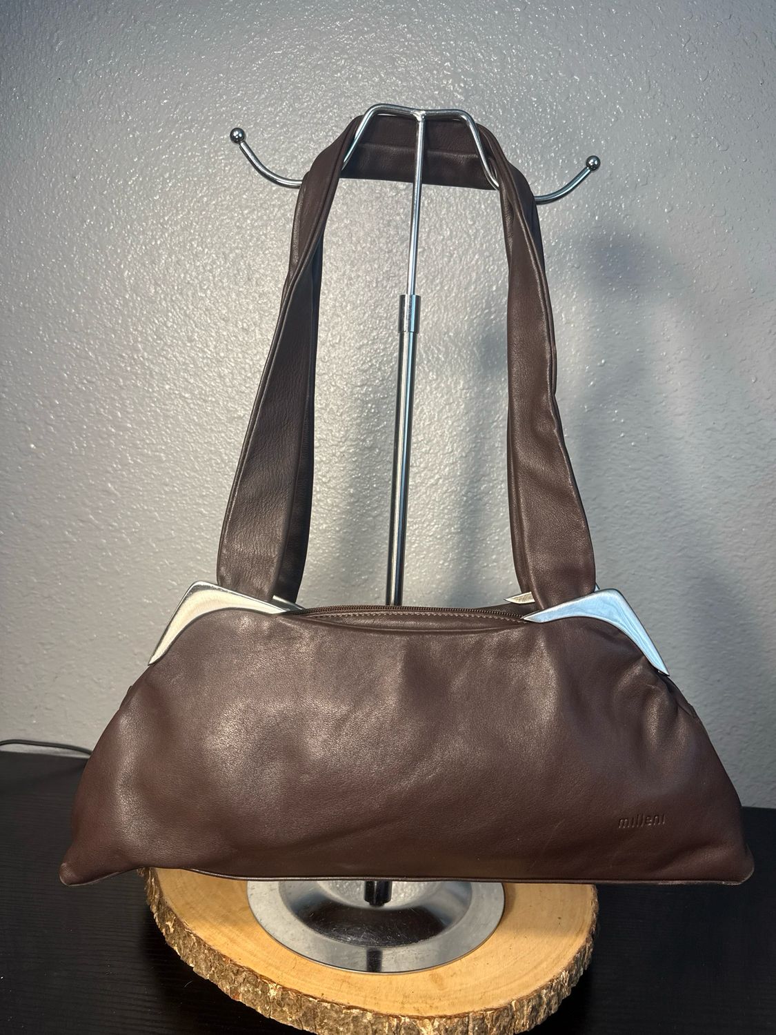 Milleni Italy Y2K Brown Leather East West Shoulder Bag