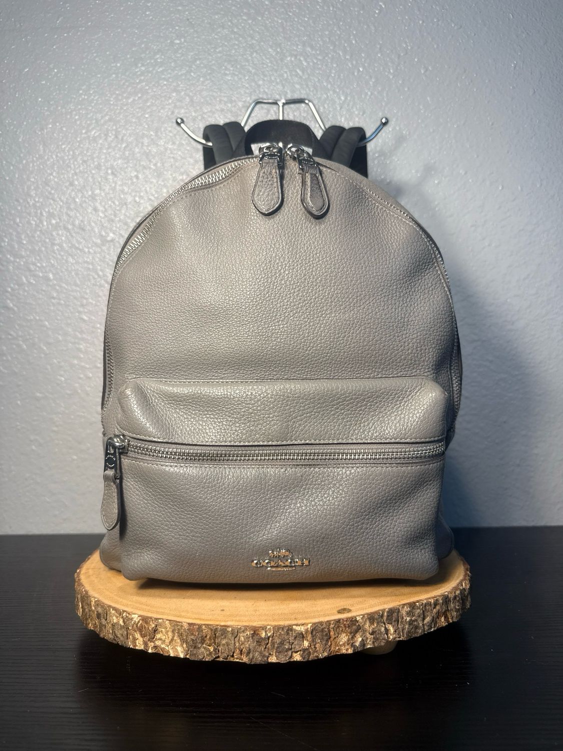Coach Gray Pebbled Leather Backpack Purse