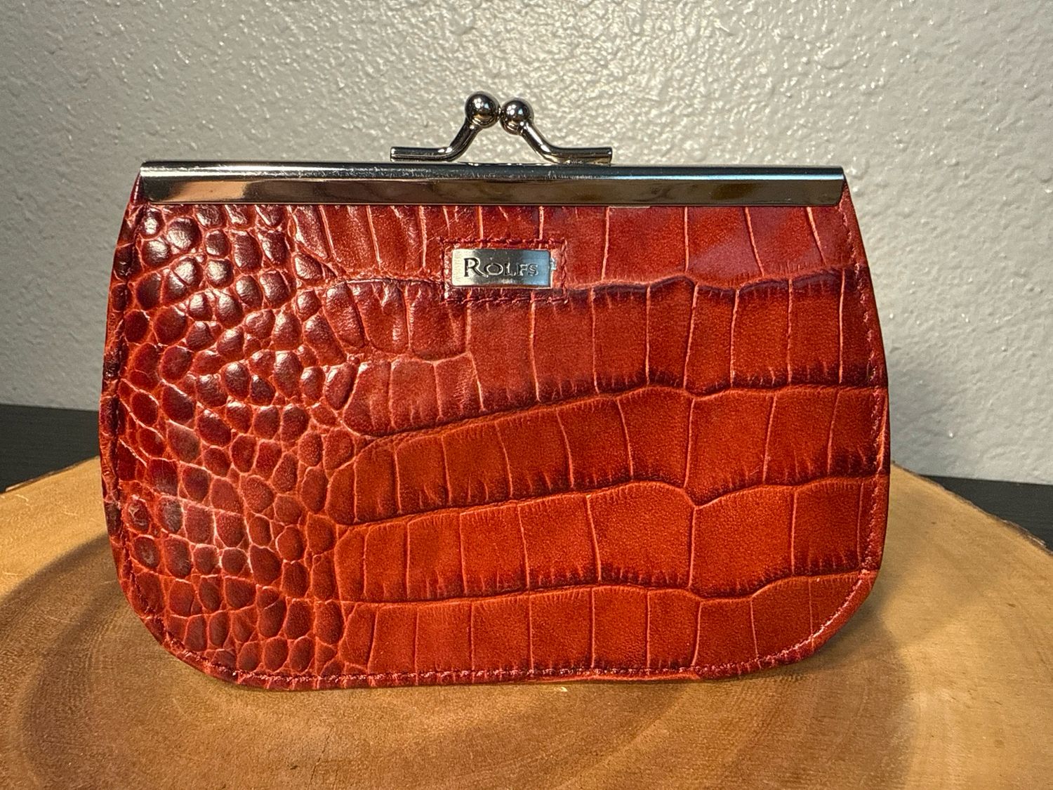 Rolfs Vintage Red Kraken, Boss, Leather Kiss Lock Coin Card Wallet