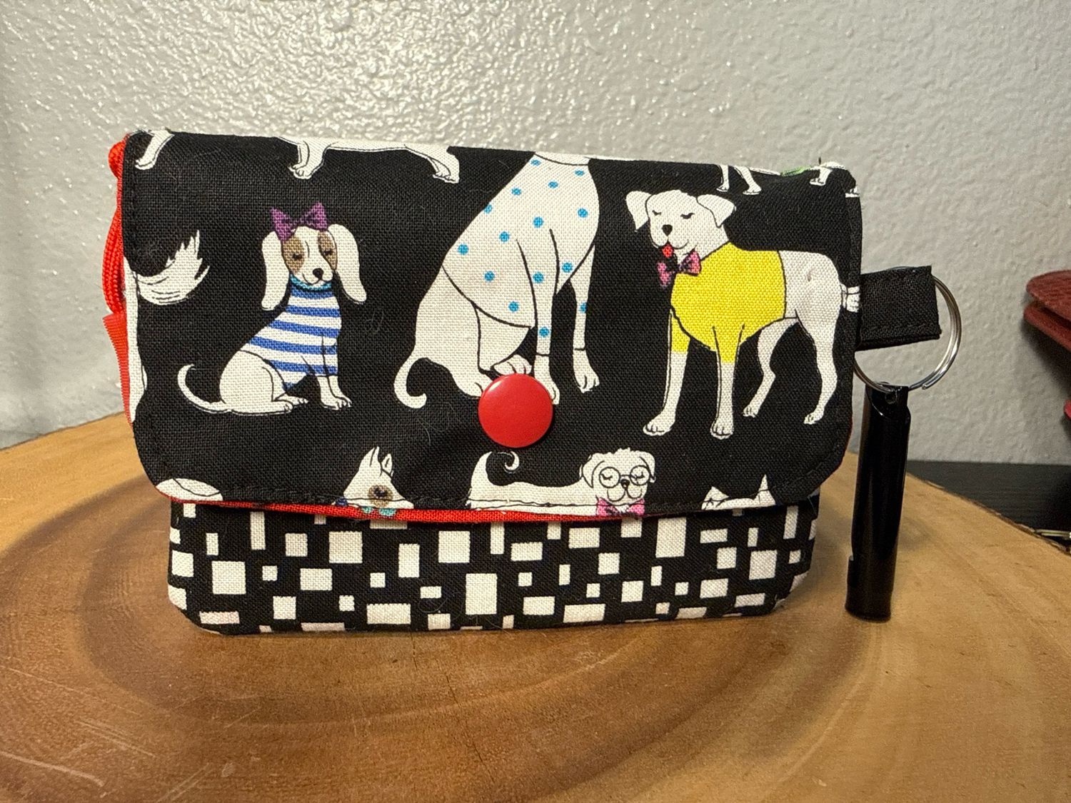 Handmade Cotton Dog Card Coin, Wallet With Whistle New Without Tags