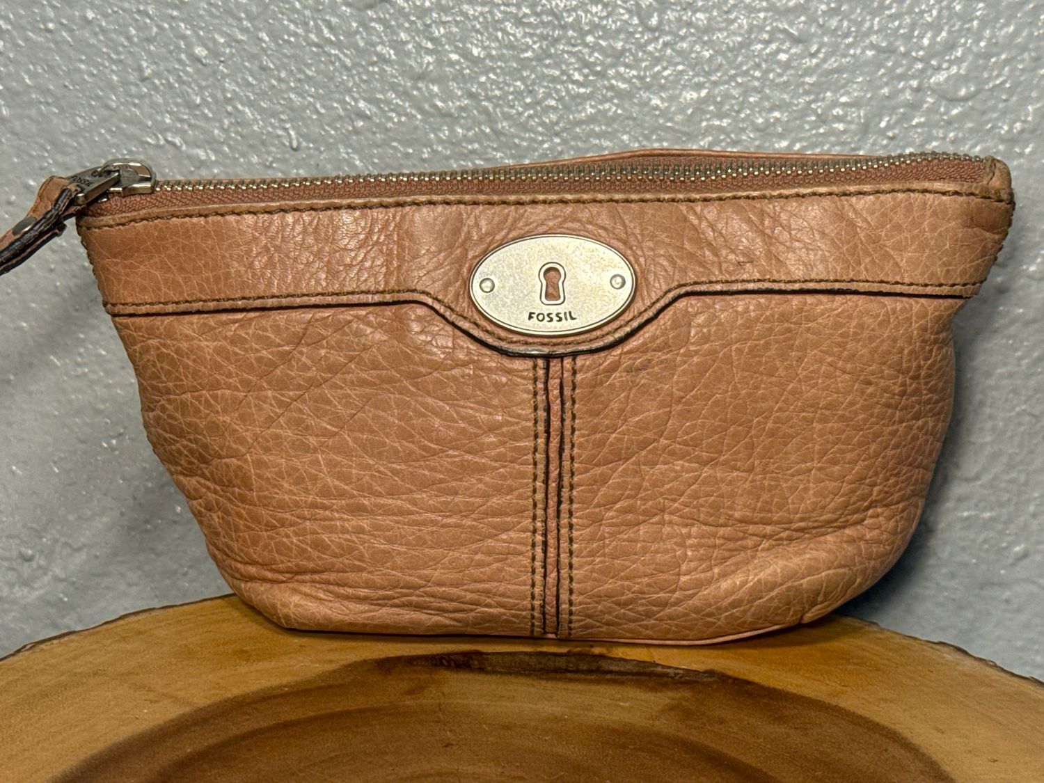 Fossil Tan, Leather, Cosmetic Pouch Or Catchall