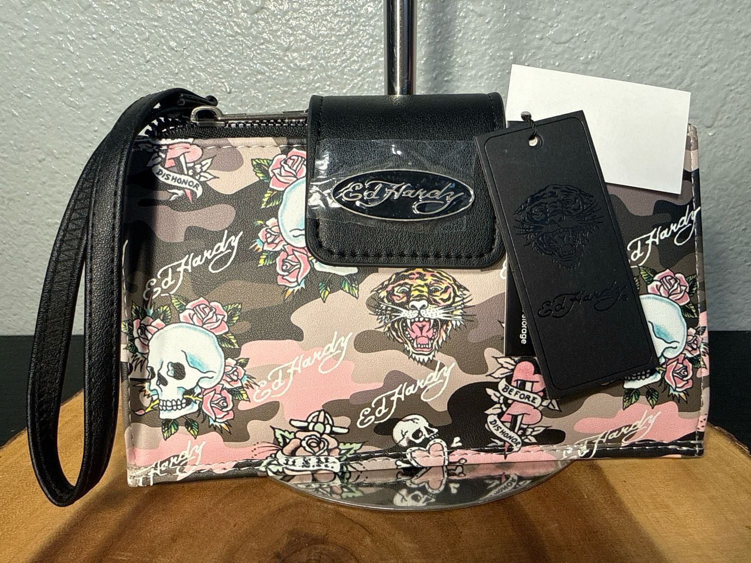 Ed Hardy Vegan Leather Wristlet Wallet New With Tag Tags