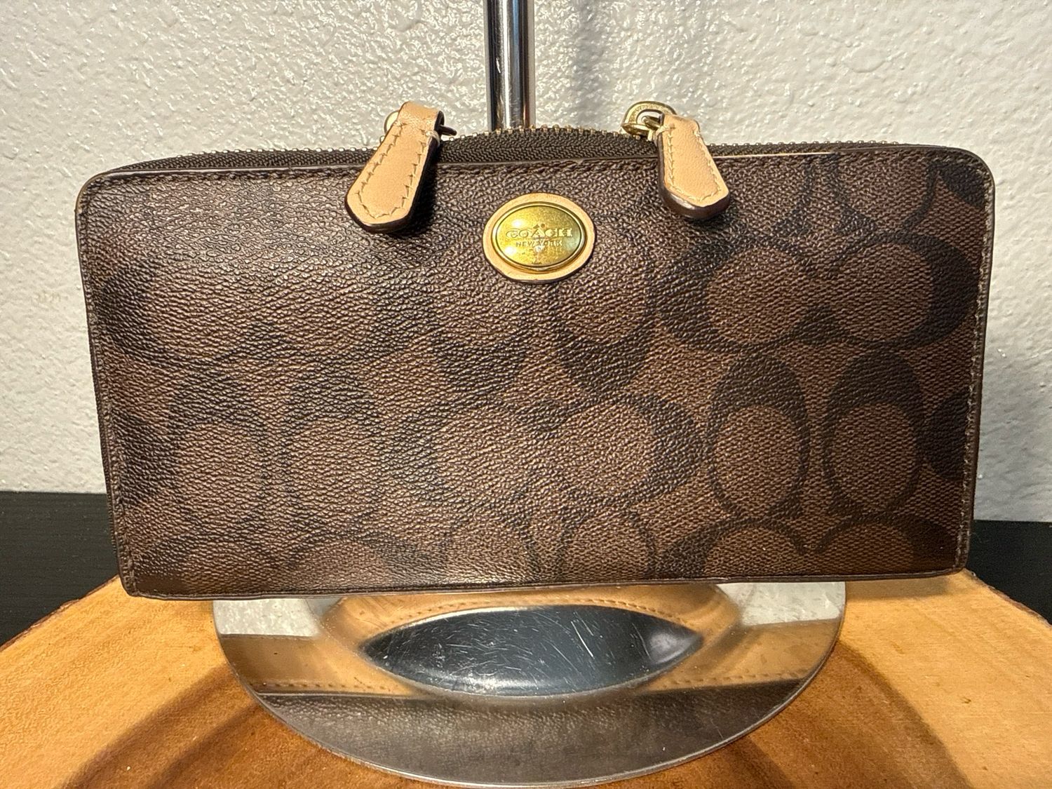 Coach Coach Brown Signature Accordion Wallet