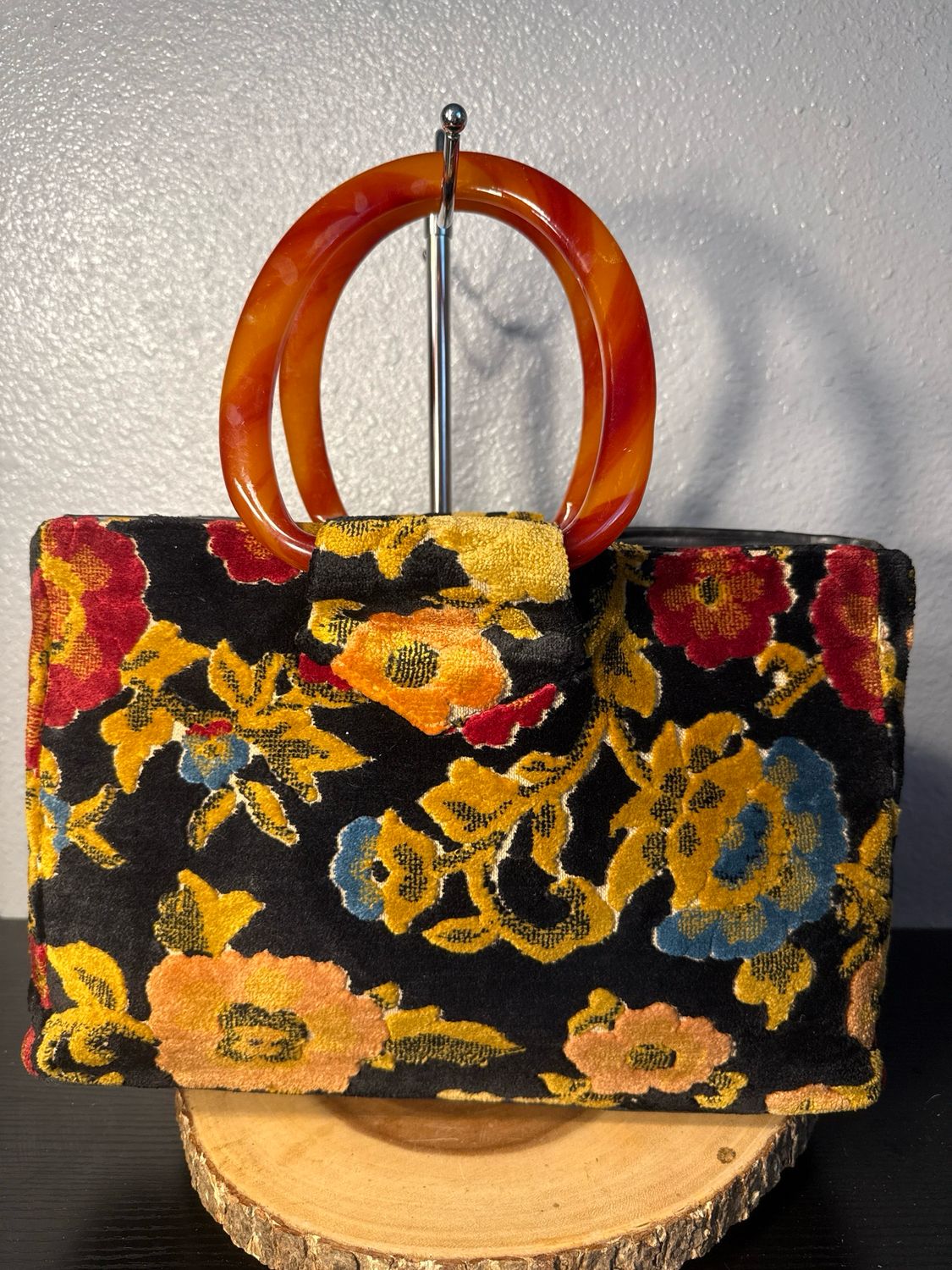 JR Florida Usa Vintage 1950S Carpet Bag With Bakelite Handles And Leather Interior