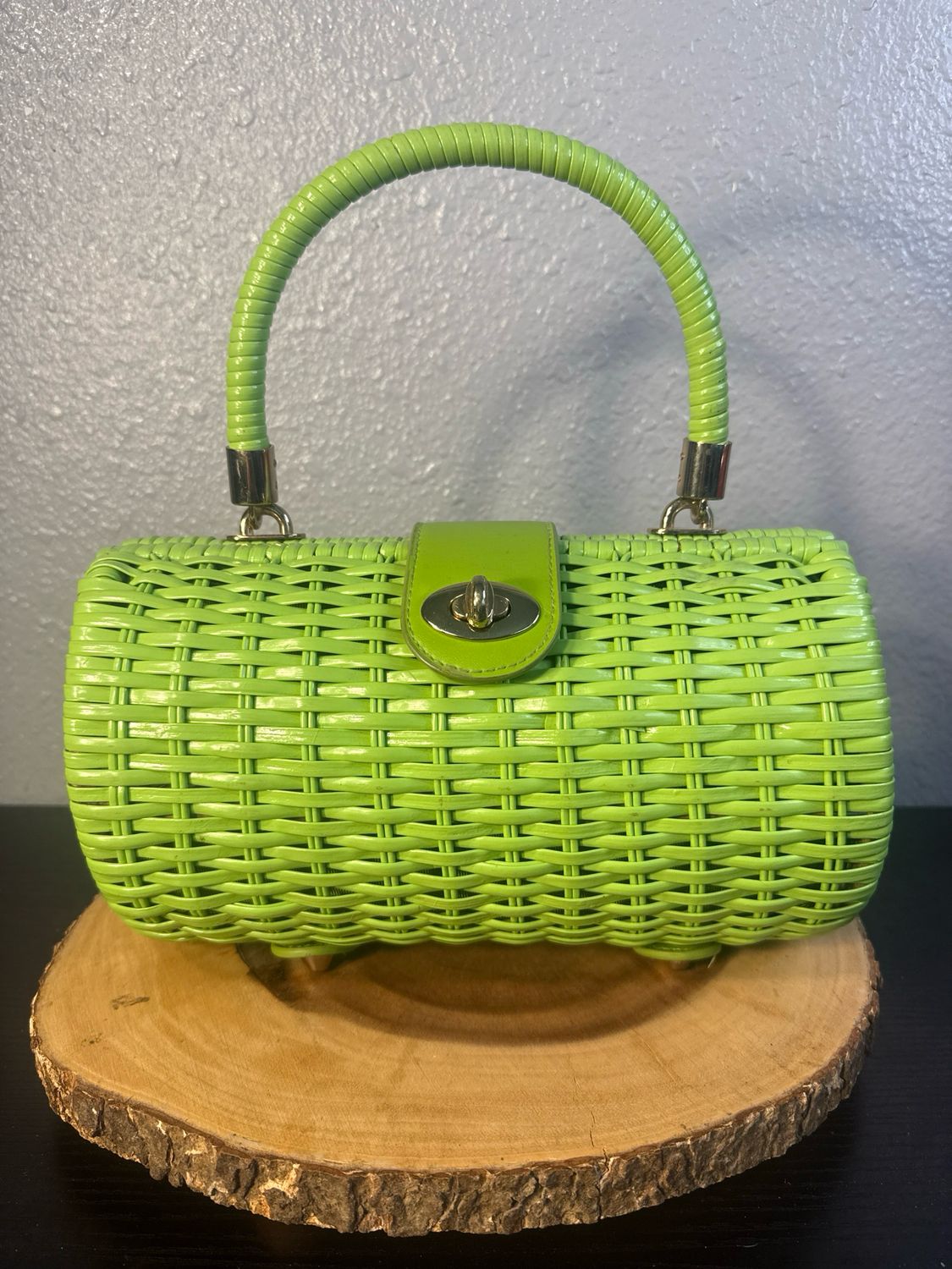 Unbranded Vintage 1950S Green Woven Twist Lock Handbag Excellent Condition