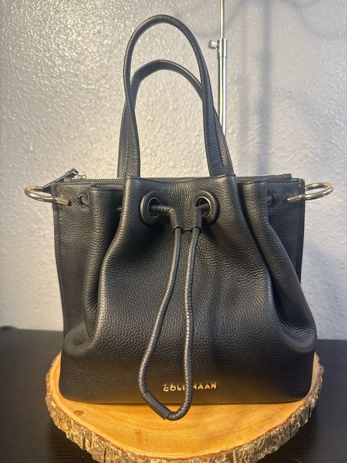 Cole Haan Grand Series, NWOT! Black Pebbled, Leather Bucket Bag From Carol 💥All Proceeds Donated To Animals In Need