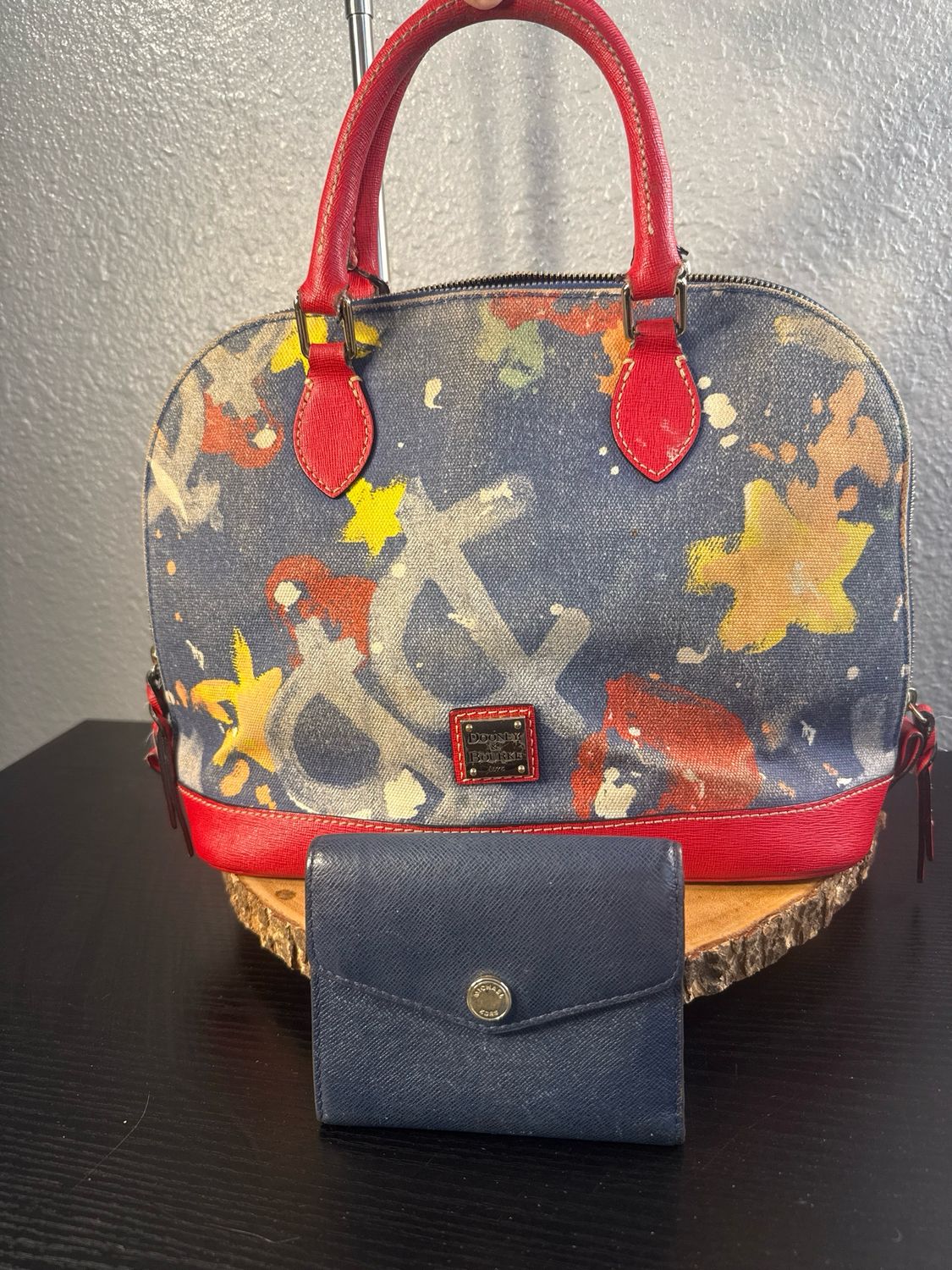 Dooney, &amp; Bourke Denim Zip Zip Splatter, Satchel And FREE Blue  Michael Kors Saffiano LeatherWallet