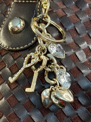 Mercer And Madison Brown Woven Vegan Leather And Suede East West Shoulder Bag With Charms Like New