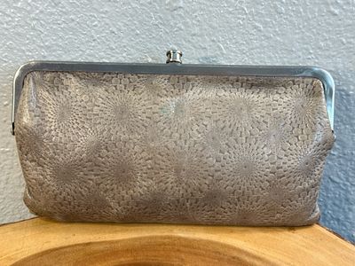 Hobo International Taupe Grey Embossed Leather Lauren Kissock Clutch Wallet