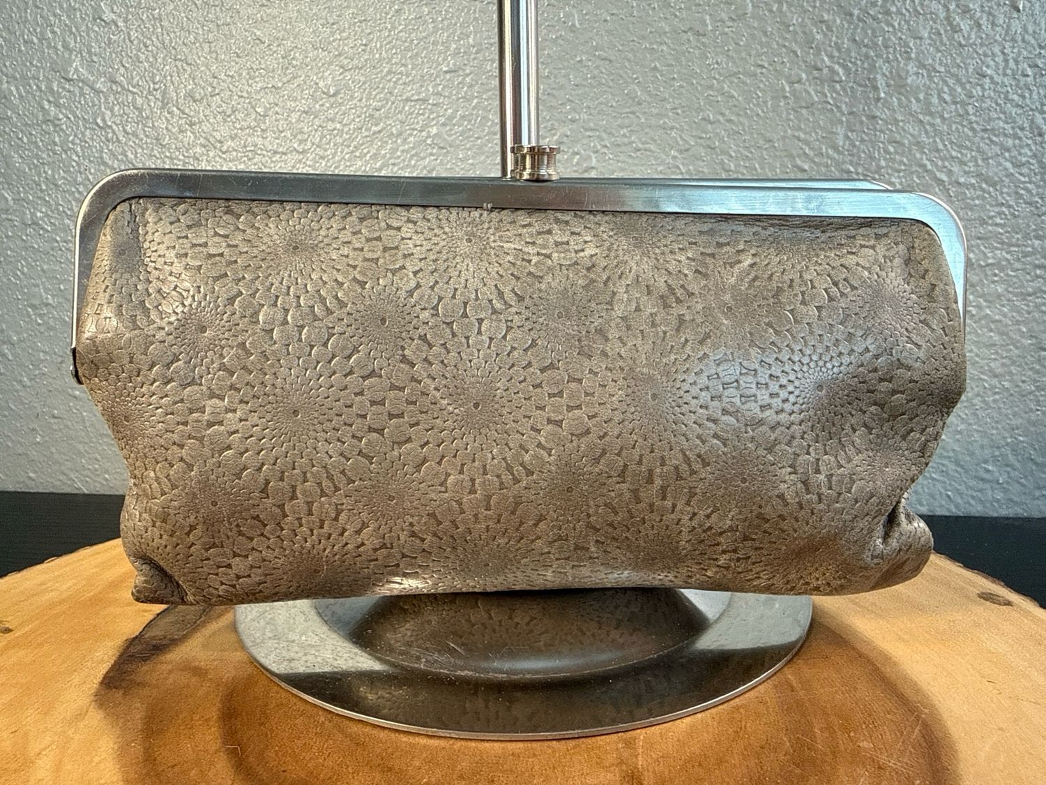 Hobo International Taupe Grey Embossed Leather Lauren Kissock Clutch Wallet