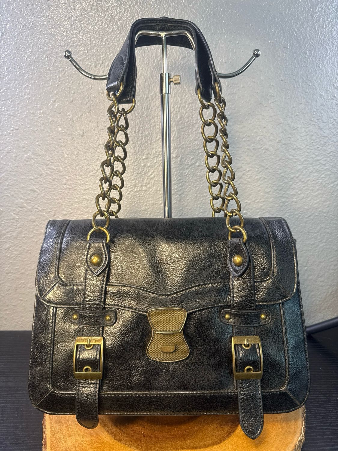 Deena And Ozzy Vintage Black Vegan ? Leather Bag