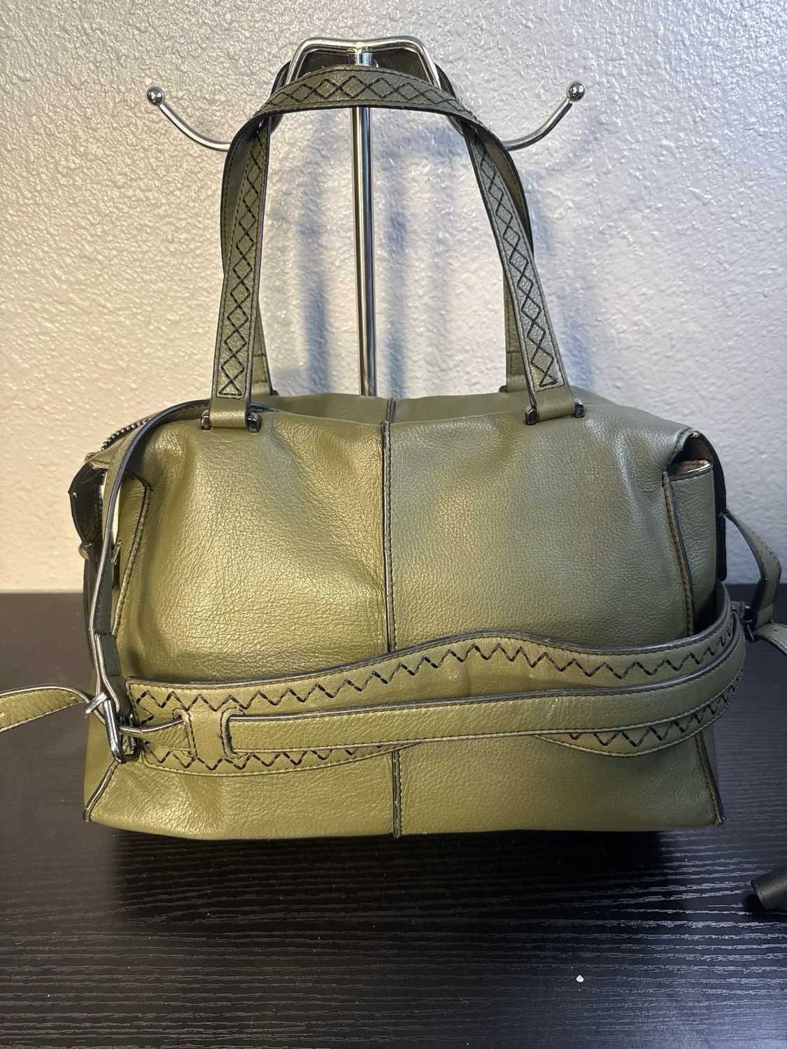 Via Spiga, Dark Olive Green Leather Shoulder Bag, Crossbody Bag