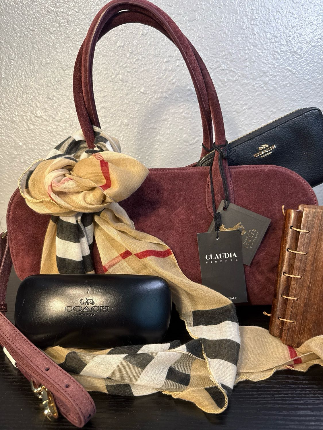 BUILD A BAG BUNDLE Claudia Firenze Made In Italy, Eggplant Suede Leather Bag (New With Tag ) And Coach