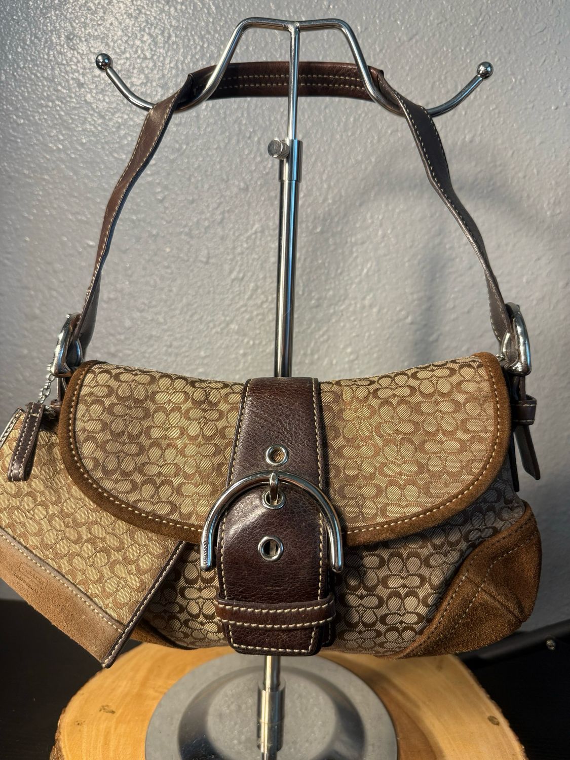 Coach Vintage Soho Brown Mini Signature Shoulder Bag And FREE Matching Coach Key Card Wallet