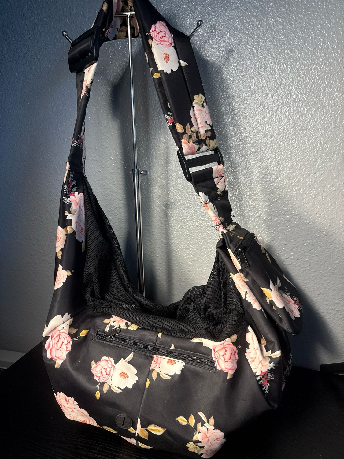 Mosiso Black And Pink Floral Nylon Crossbody NWOT