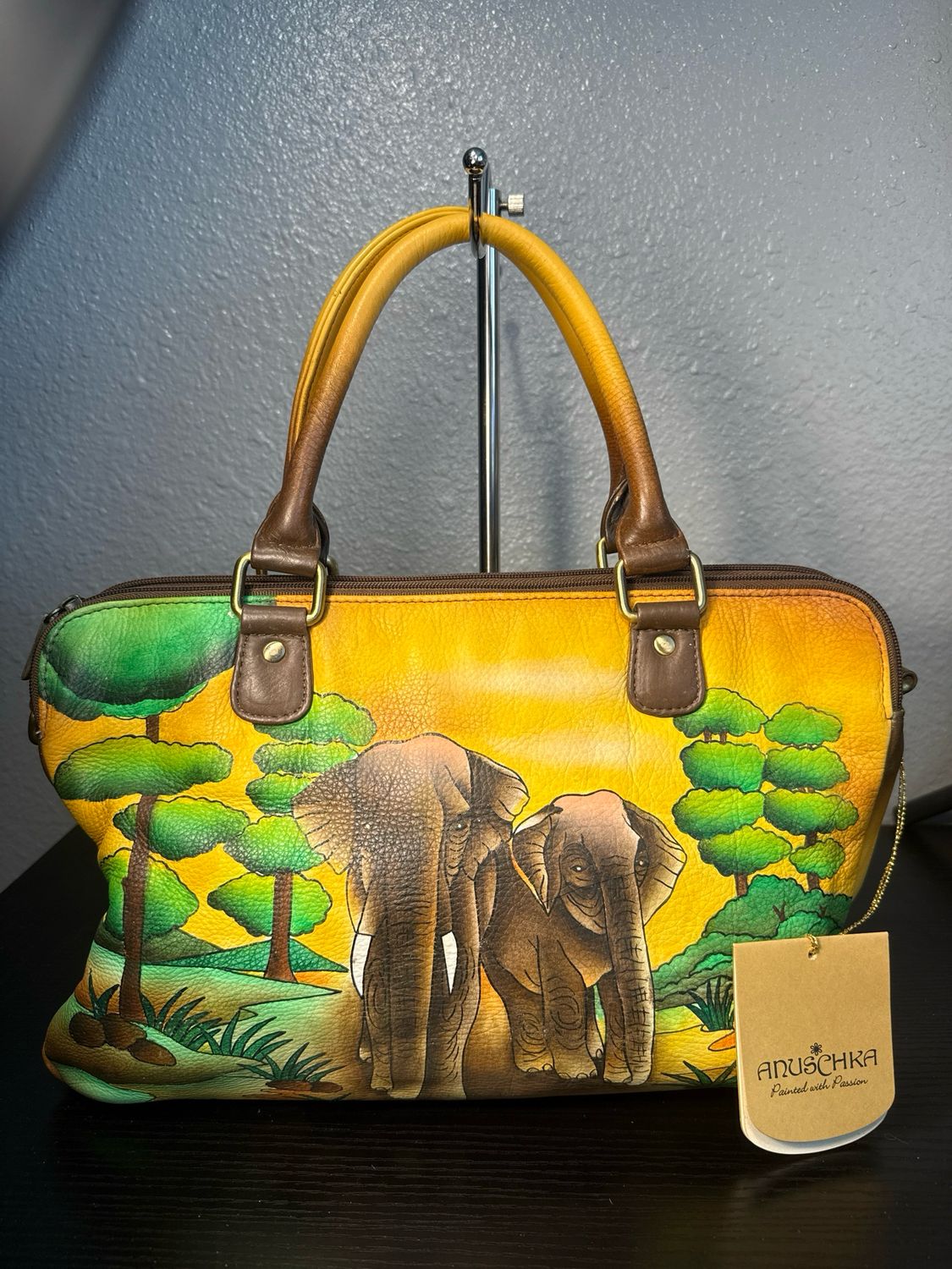 Anushka Hand-Painted Leather Elephant Handbag NWT