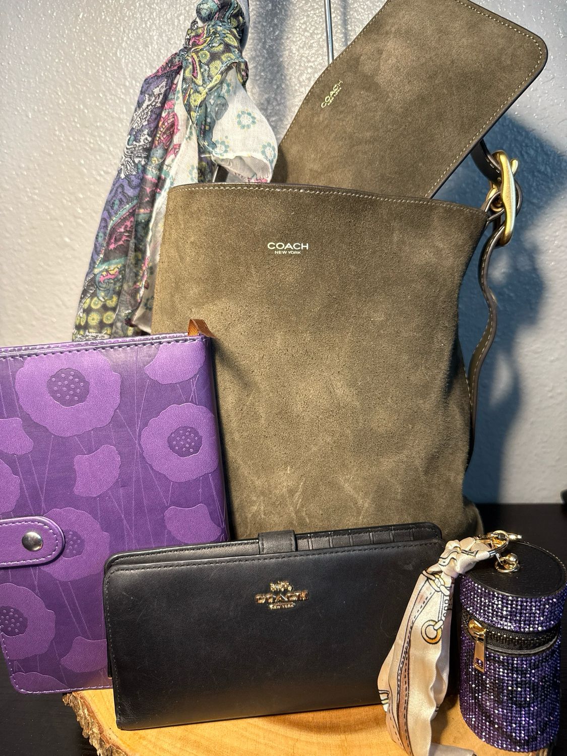 BUILD A BAG Coach Boutique Olive Suede Bleecker Bag Like New Bundle