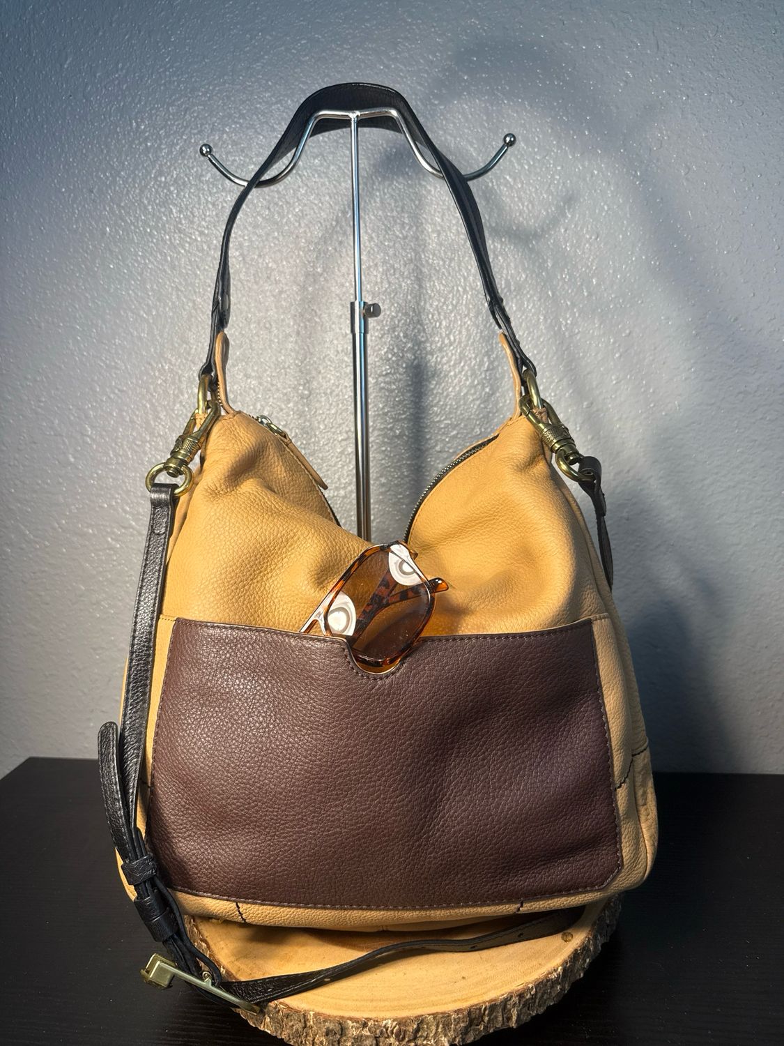 OrYanni Try Color, Leather And Camel Chocolate, Brown, And Black Hobo Or Crossbody New Without Tags