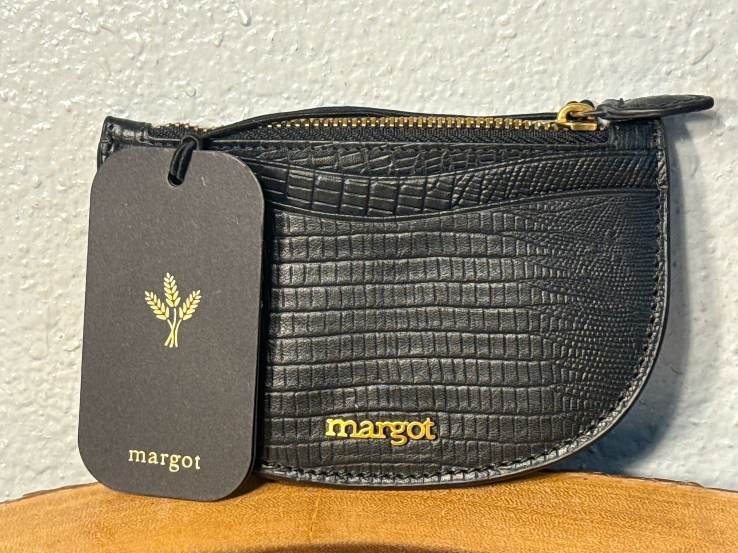 Margot Black Leather Card Cash Compact Wallet NWT RETAIL $65