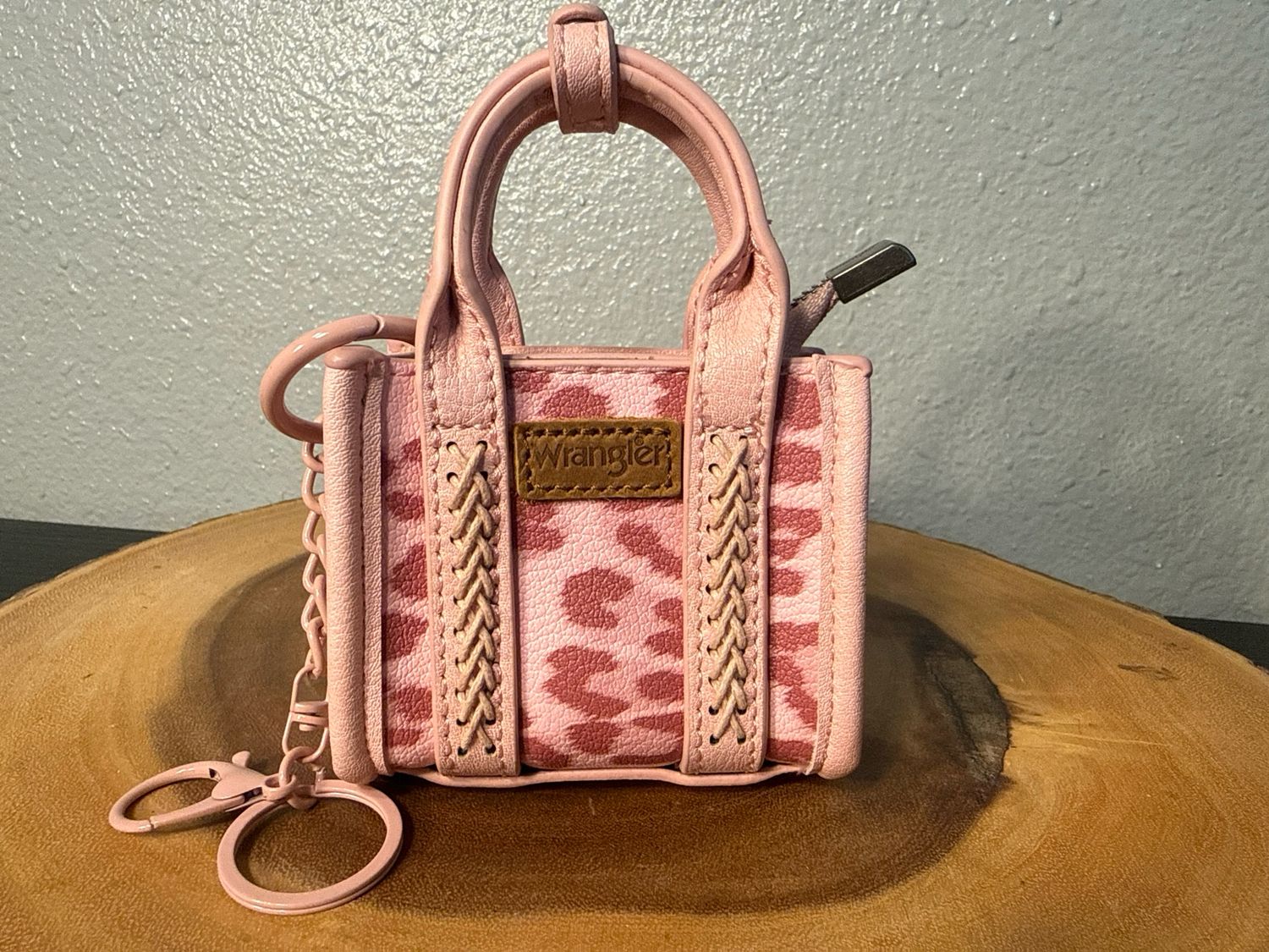 Wrangler, Pink, Leopard, Vegan Leather Bag, Charm Keychain New Without Tags