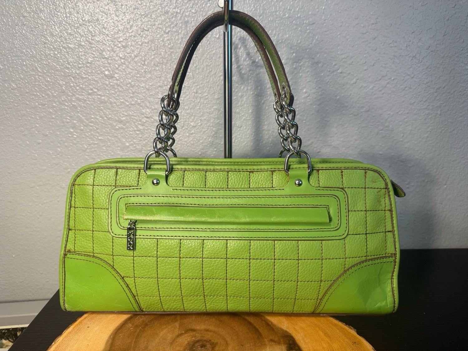 Maxx New York Vintage Y2K Green Quilted Leather Handbag