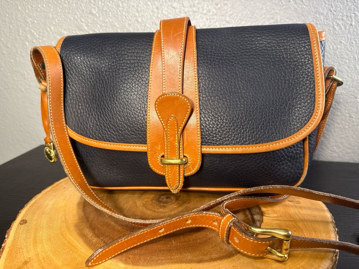 Dooney &amp; Bourke Vintage Navy All Weather Leather Crossbody Bag