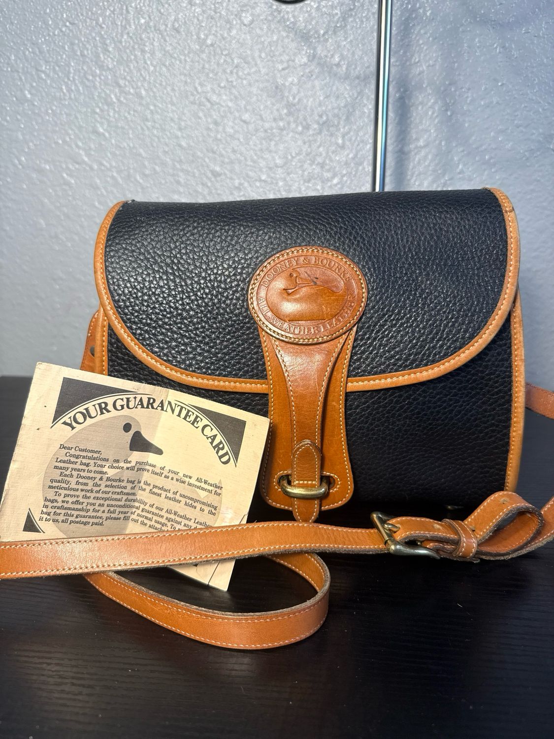 Dooney, &amp; Bourke Vintage Black Pebbled Leather Crossbody Bag All Weather Leather