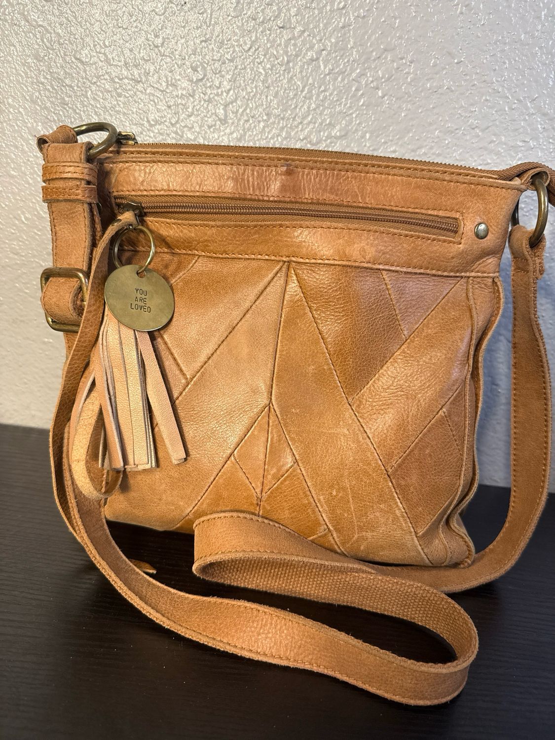 Lucky Brand, Brown, Leather Patchwork, Crossbody Bag