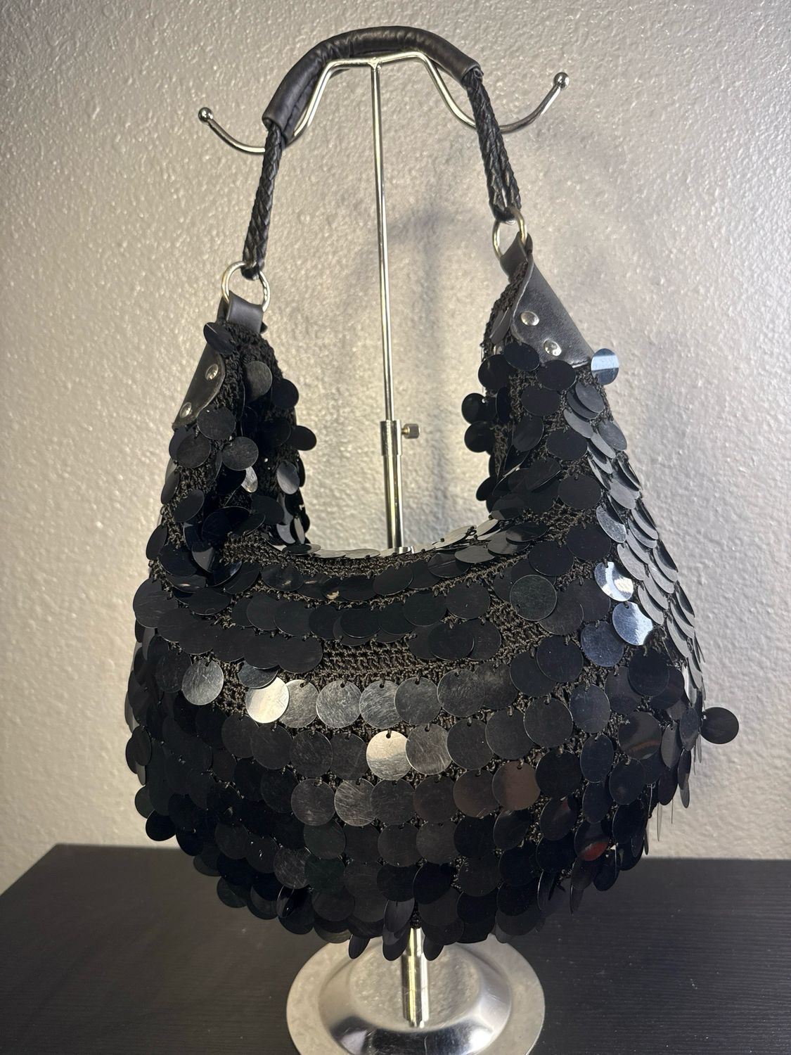 Unbranded Y2K Crocheted Black Shimmery Hobo