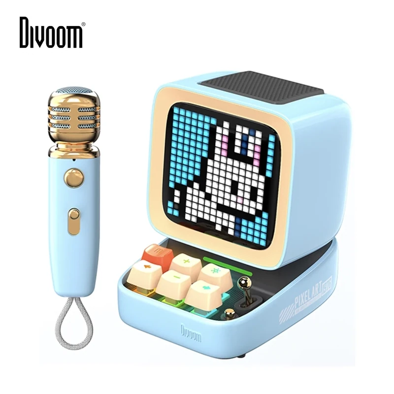 Divoom Ditoo-Mic Pixel Art Portable Bluetooth Speaker for PC with Wireless Karaoke Microphone, Bluetooth 5.0, Retro Design