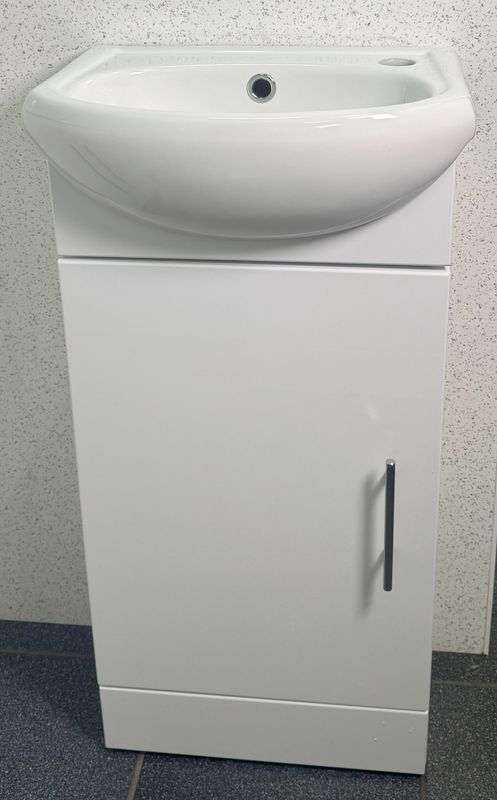 Ultra Cloakroom Single Door Floor standing Vanity Unit & 400mm Basin 1TH Semi Recessed