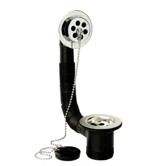 Bath Combined Waste & Overflow Black Plastic Plug