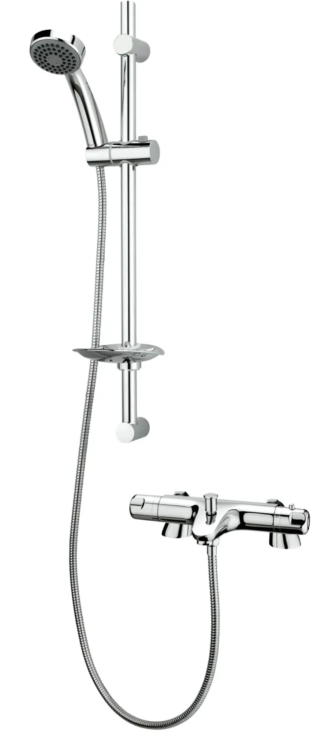 Deva Dynamic Pillar Mounted Thermostatic Bath Shower Mixer With Head & Hose TMV2 Deva Dynamic Pillar Mounted Thermostatic Bath Shower Mixer With Head & Hose TMV2