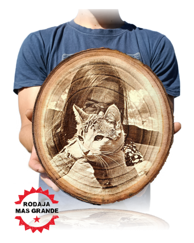 Rodaja Premium XL | Madera Natural Personalizada con Fotografía (27Cm)