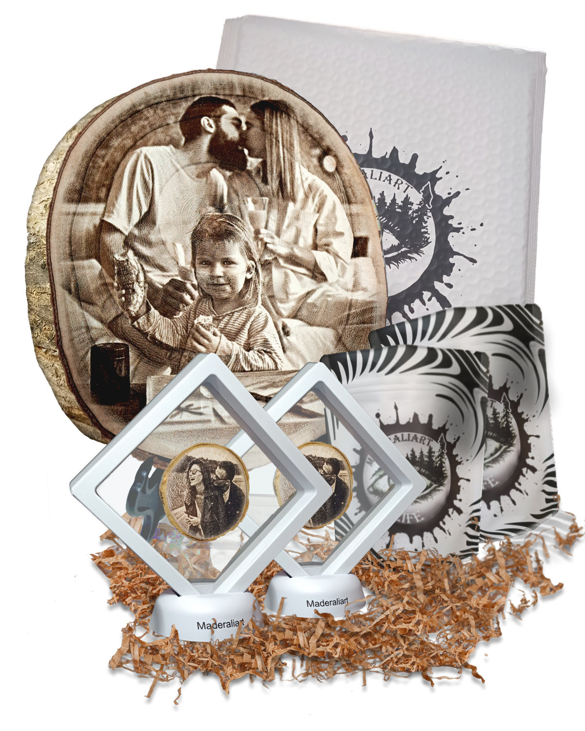 Pack Fusión Regalo 010 | Rodaja Medium Vintage, x2 Expositores Wood Slice + Envío Gratis.