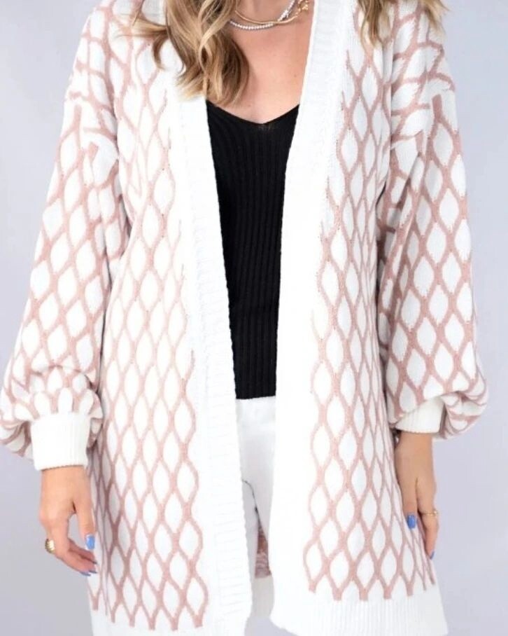Diamond Cardigan, Color: White &amp; Beige