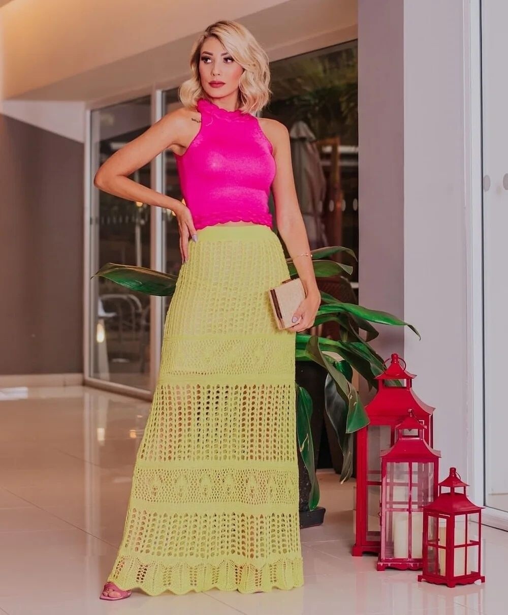 Crochet Skirt, Color: Lime