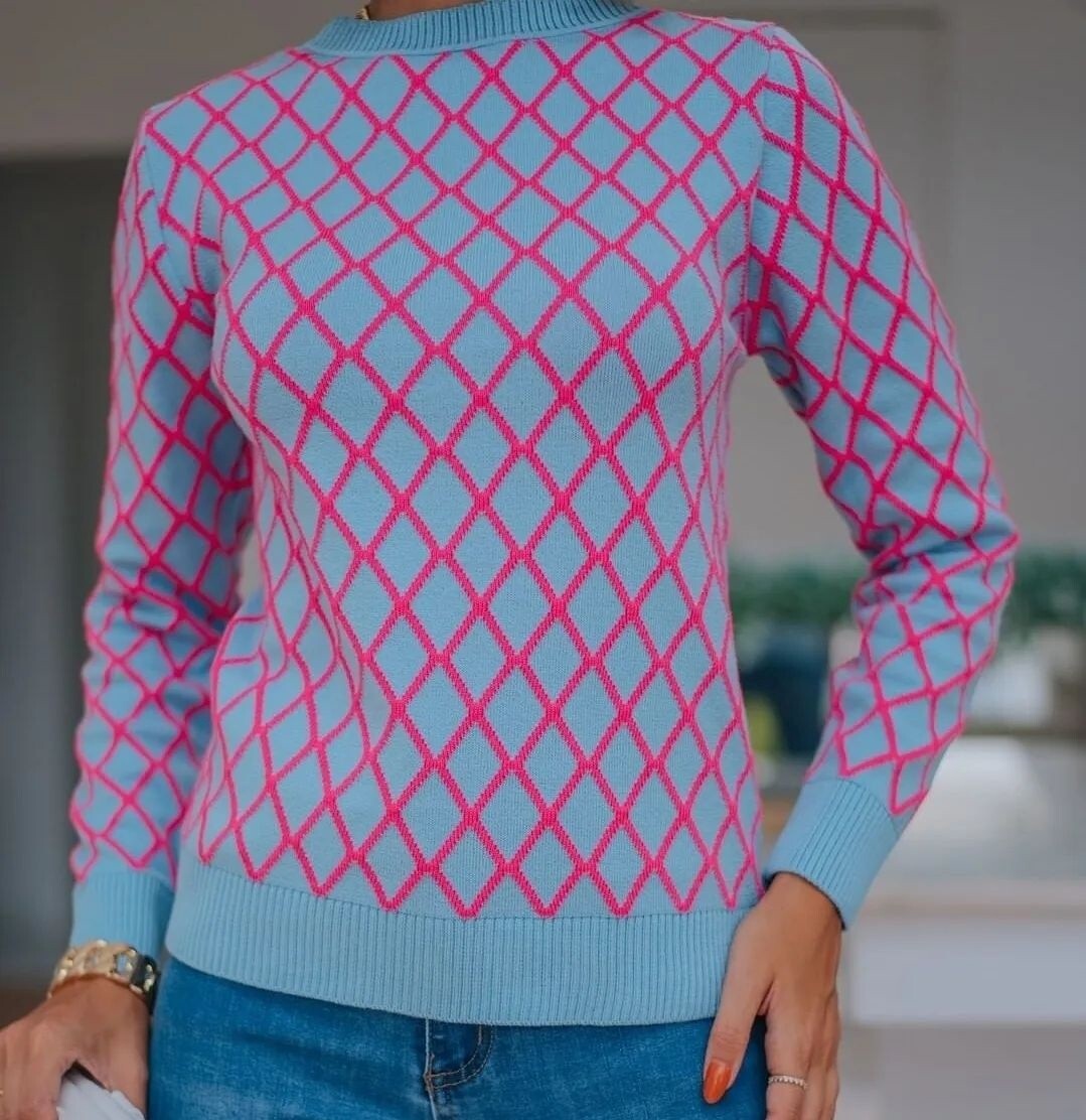 Diamond Sweater, Color: Blue &amp; Pink