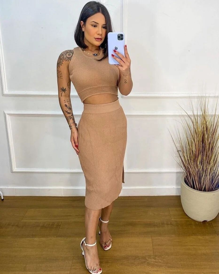 Pencil Skirt  Set, Color: Beige