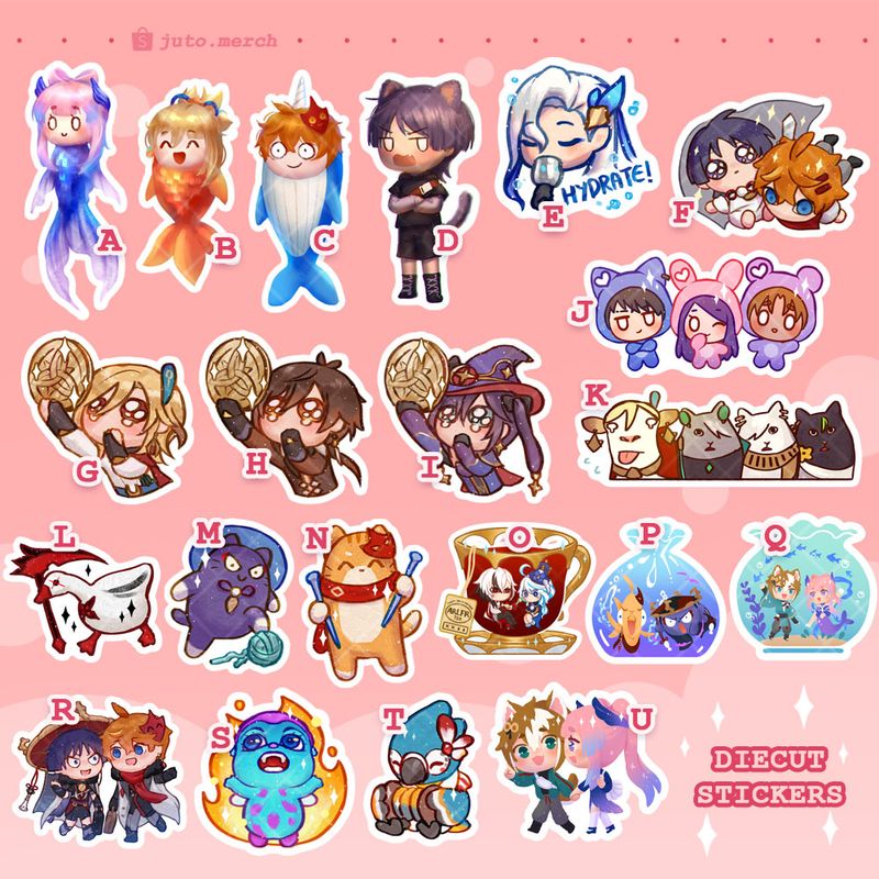 Diecut stickers Genshin Impact, BOTW (kass), Barbie (Bibble)