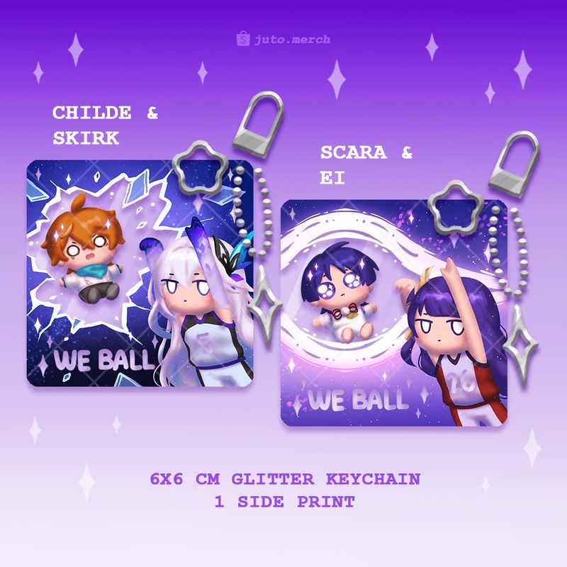 Genshin Glitter Keychain: Skirk &amp; Childe, Ei &amp; Scara