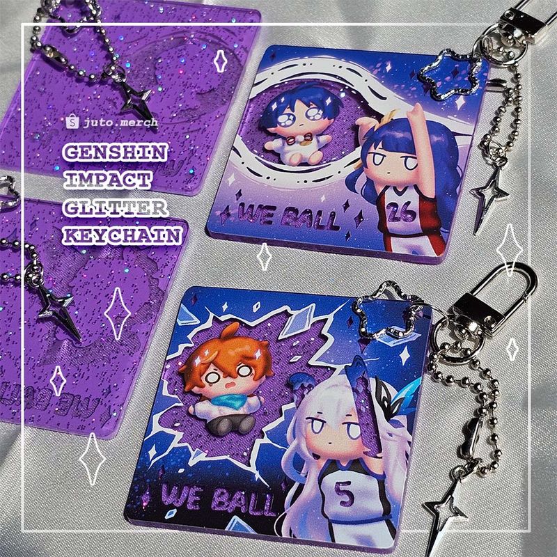 Genshin Glitter Keychain: Skirk &amp; Childe, Ei &amp; Scara